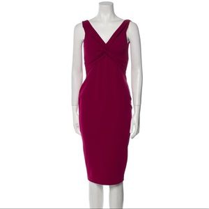 Nookie Red/Maroon V-Neck Off the Shoulder Knee Length Dress